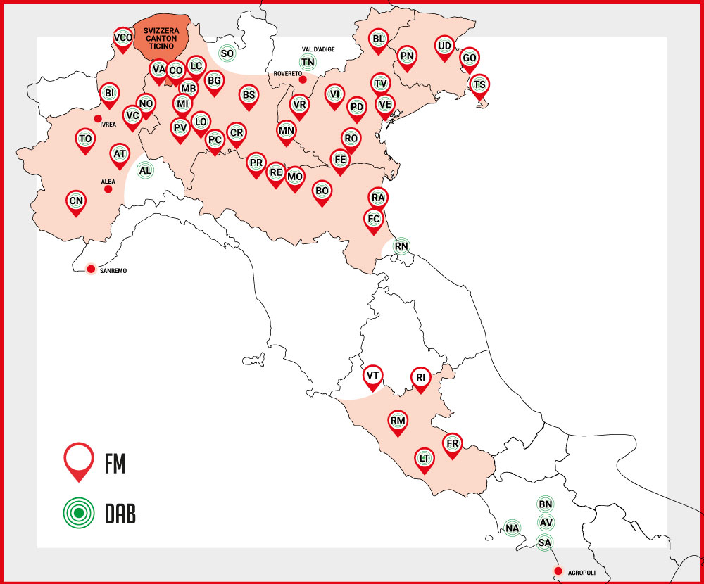 Radio Birikina - Mapa Frequenze - FM - DAB